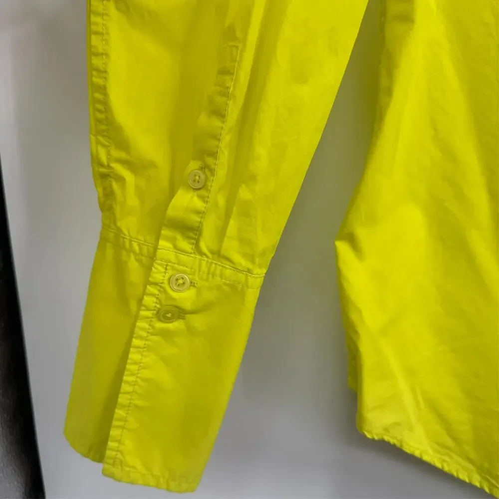 J Crew Button Up Shirt Womens 12 Lime Green Long Sleeve Pocket Preppy SP23